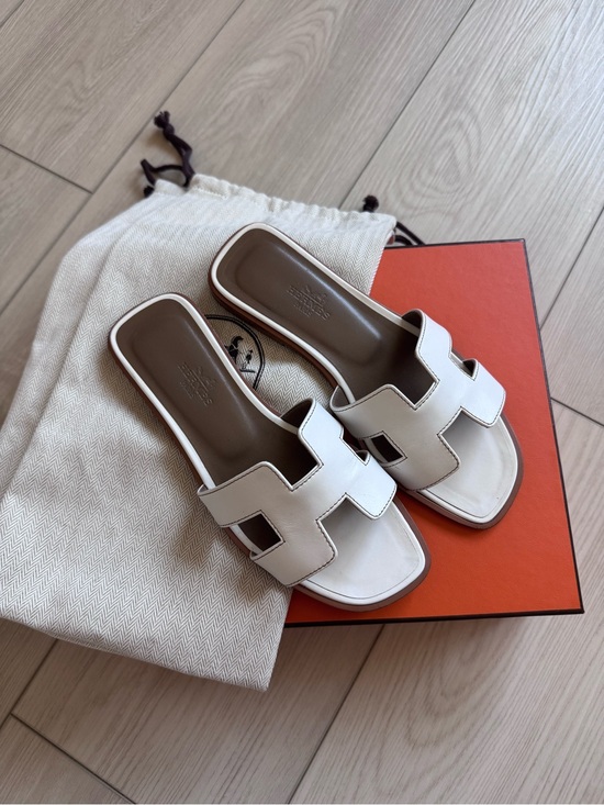 Hermes Shoes - Hermes Oran Leather Sandals color Gold sz 34.5